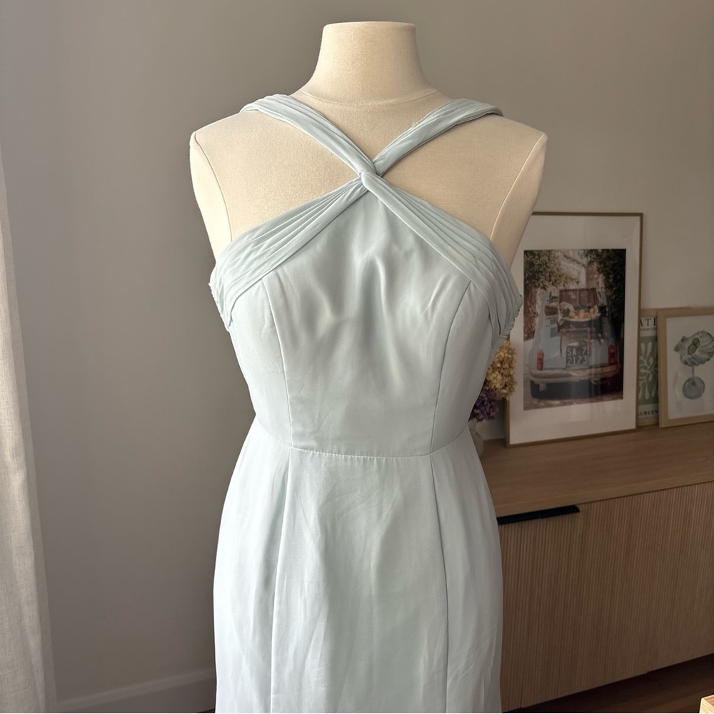 AZAZIE Sky Blue A-Line Halter Chiffon Dress -Size A2